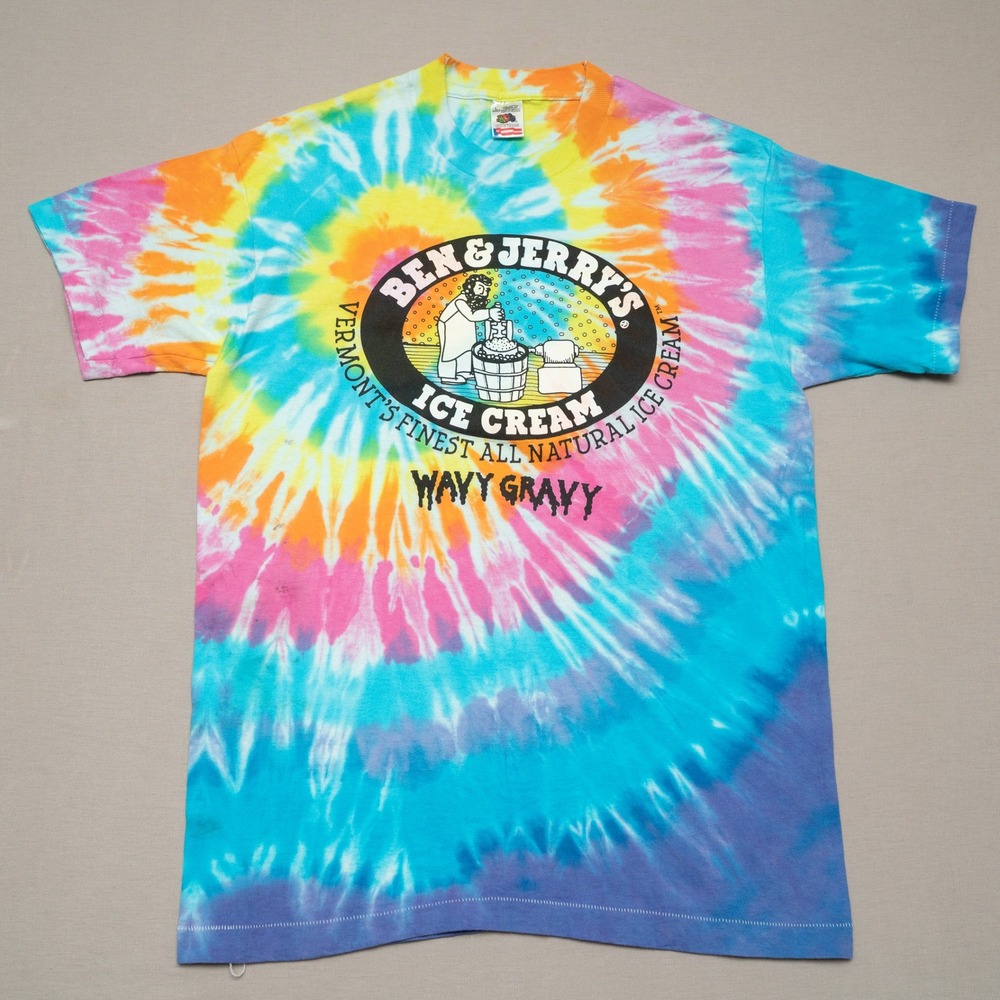 Vintage 90s Ben and Jerry's Wavy Gravy Tie-Dye T-Shirt Sz L Made In USA